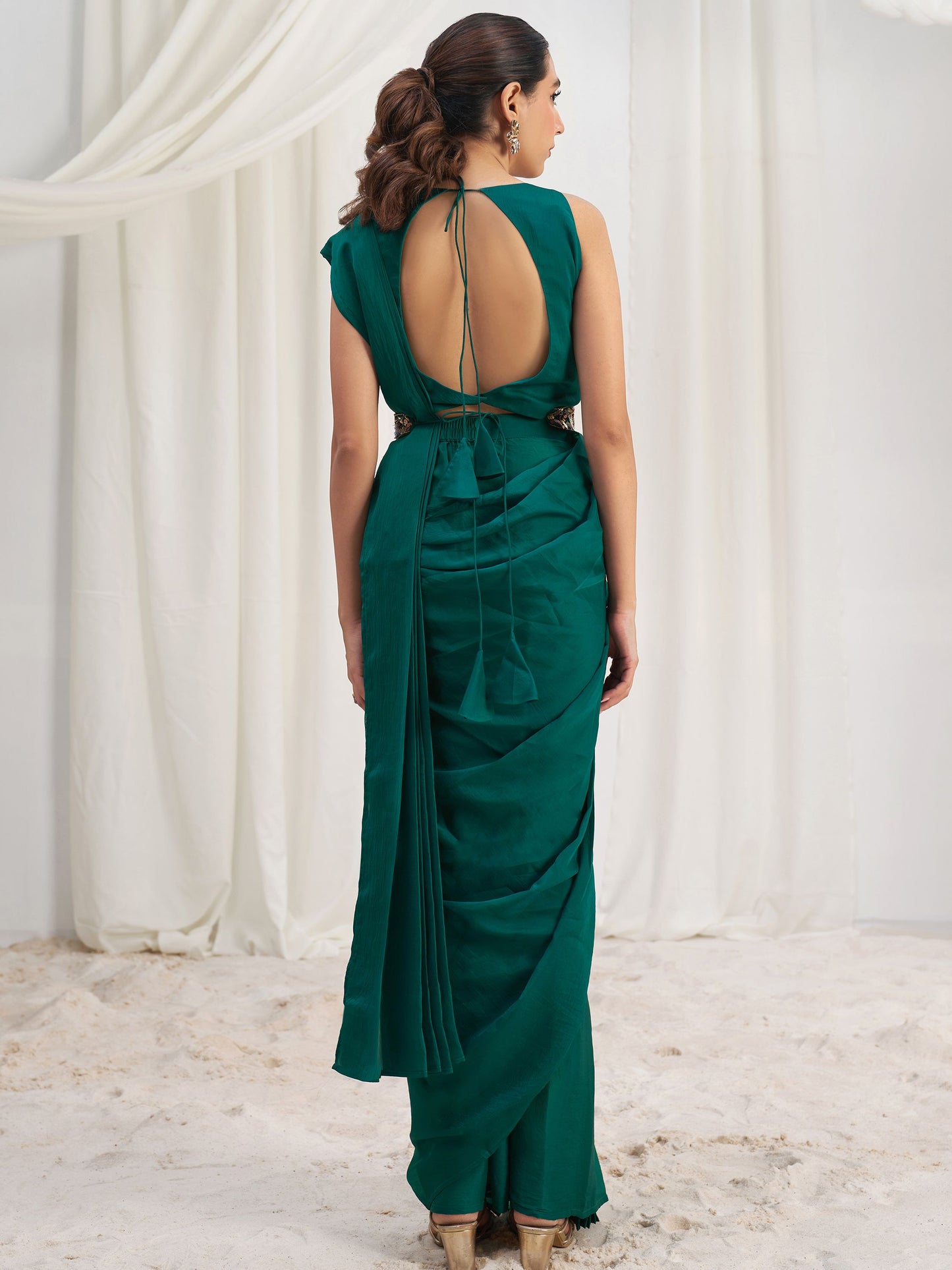 Teal Green color organza saree with blouse price