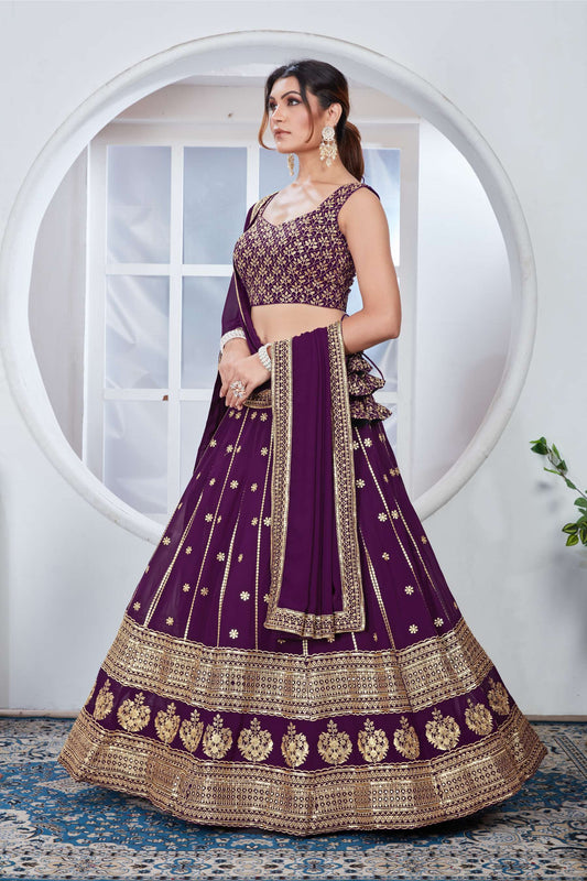 Purple color georgette lehenga choli for wedding