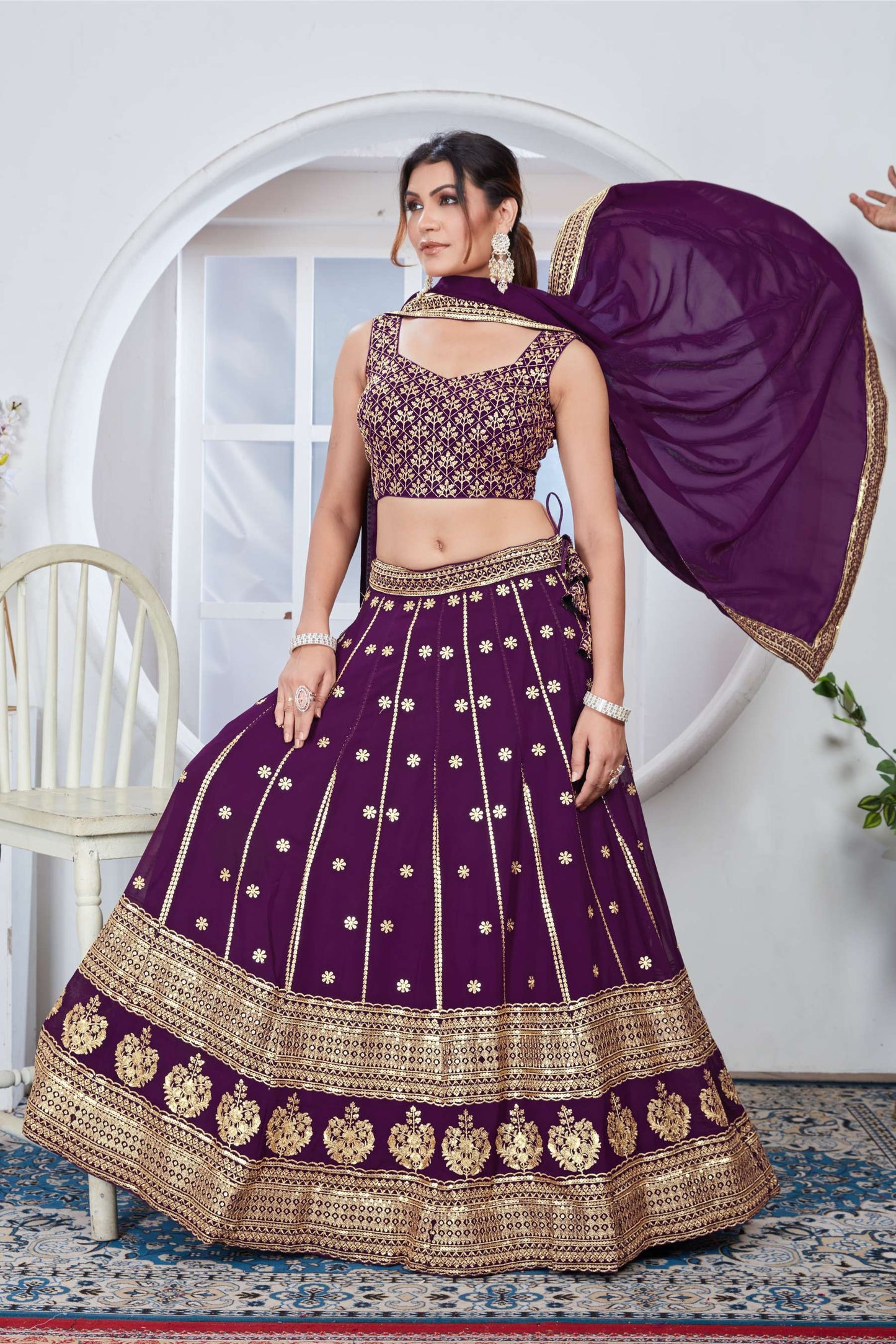 Purple color georgette lehenga choli with dupatta