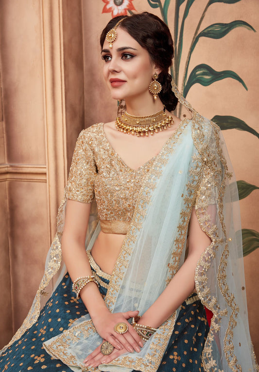 Bridal Green Art Silk Lehenga Choli With Dupatta For Women