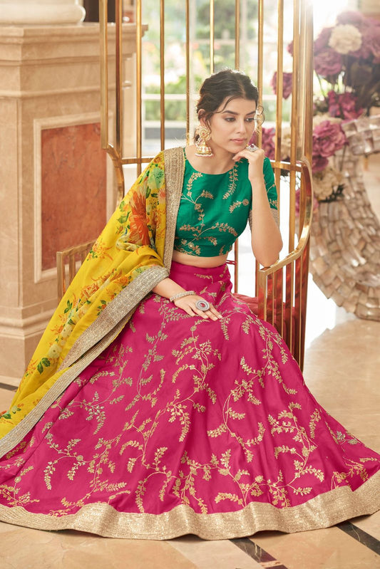 art silk pink colour lehenga diwali party wear