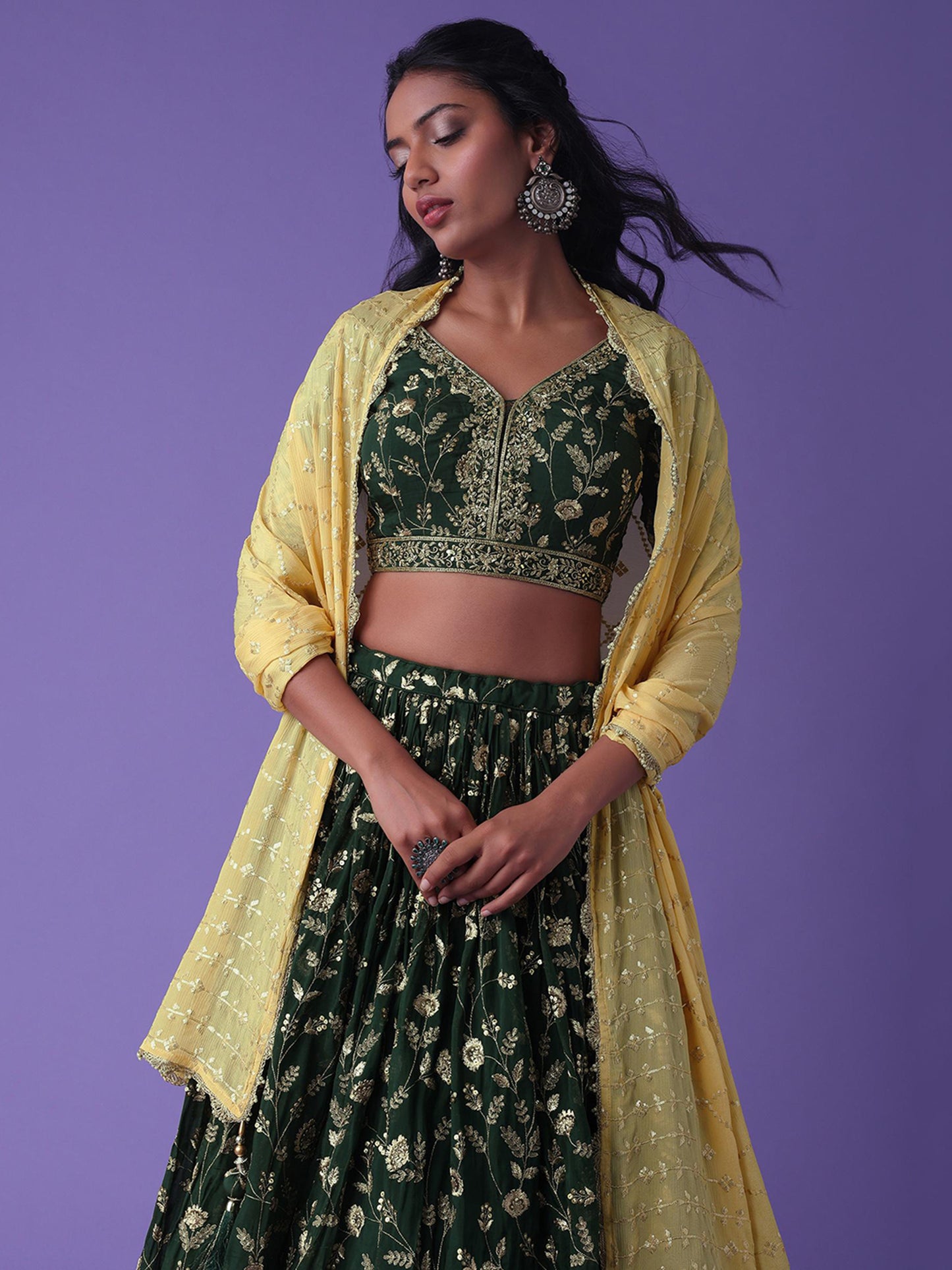 sequins green lehengas choli for women wedding