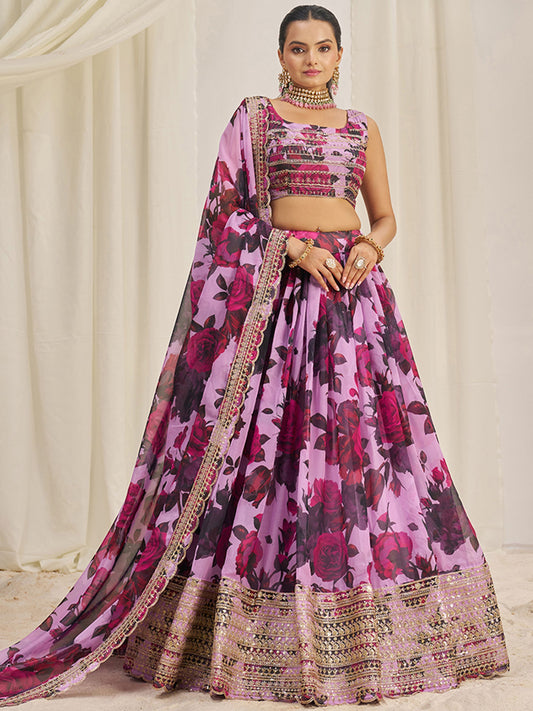 Simple pink organza lehenga choli with dupatta