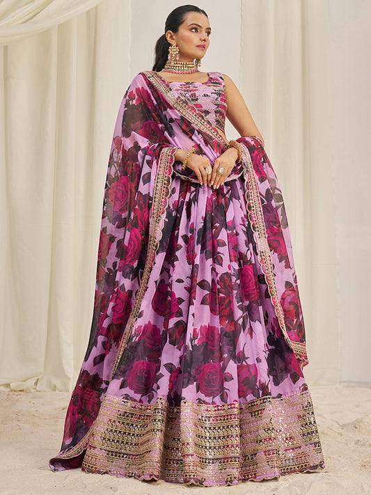 Pink organza lehenga choli with dupatta price