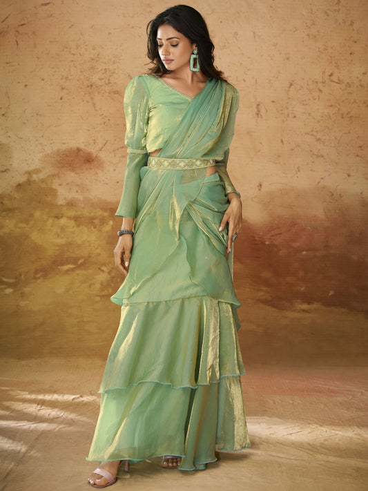 Light green organza saree for women with price