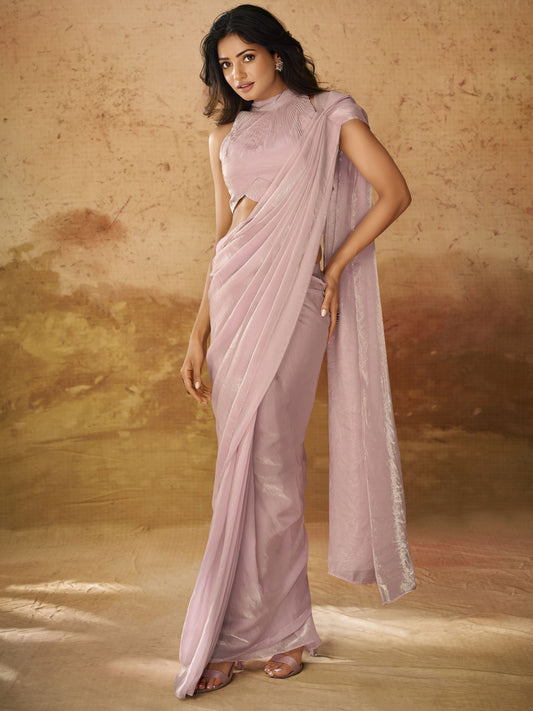 Pink organza saree for women with price online shopping