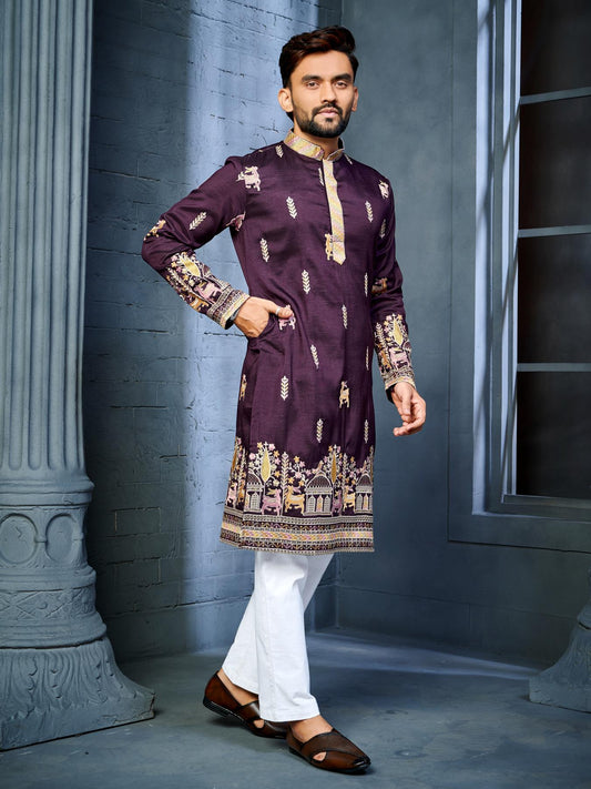 Premium Purple Silk Mens Kurta Pajama- Wedding Outfit