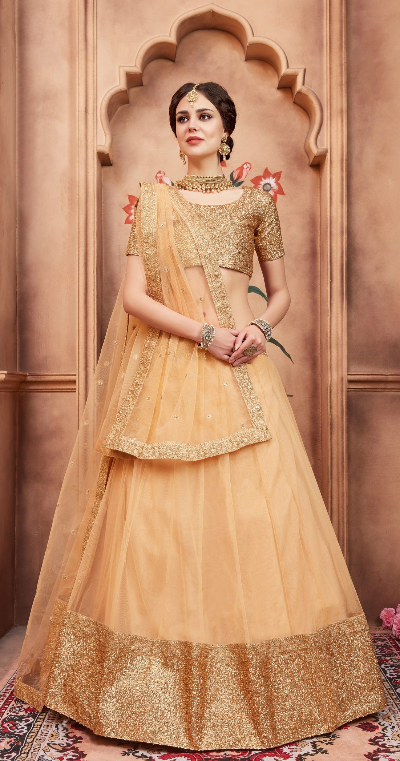 art silk beige lehenga engagement
