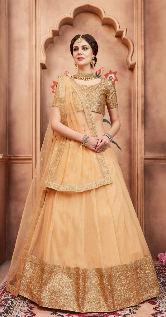 art silk beige lehenga engagement