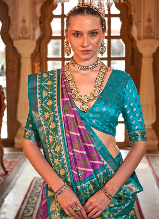 Pink color silk patola printed saree online shopping