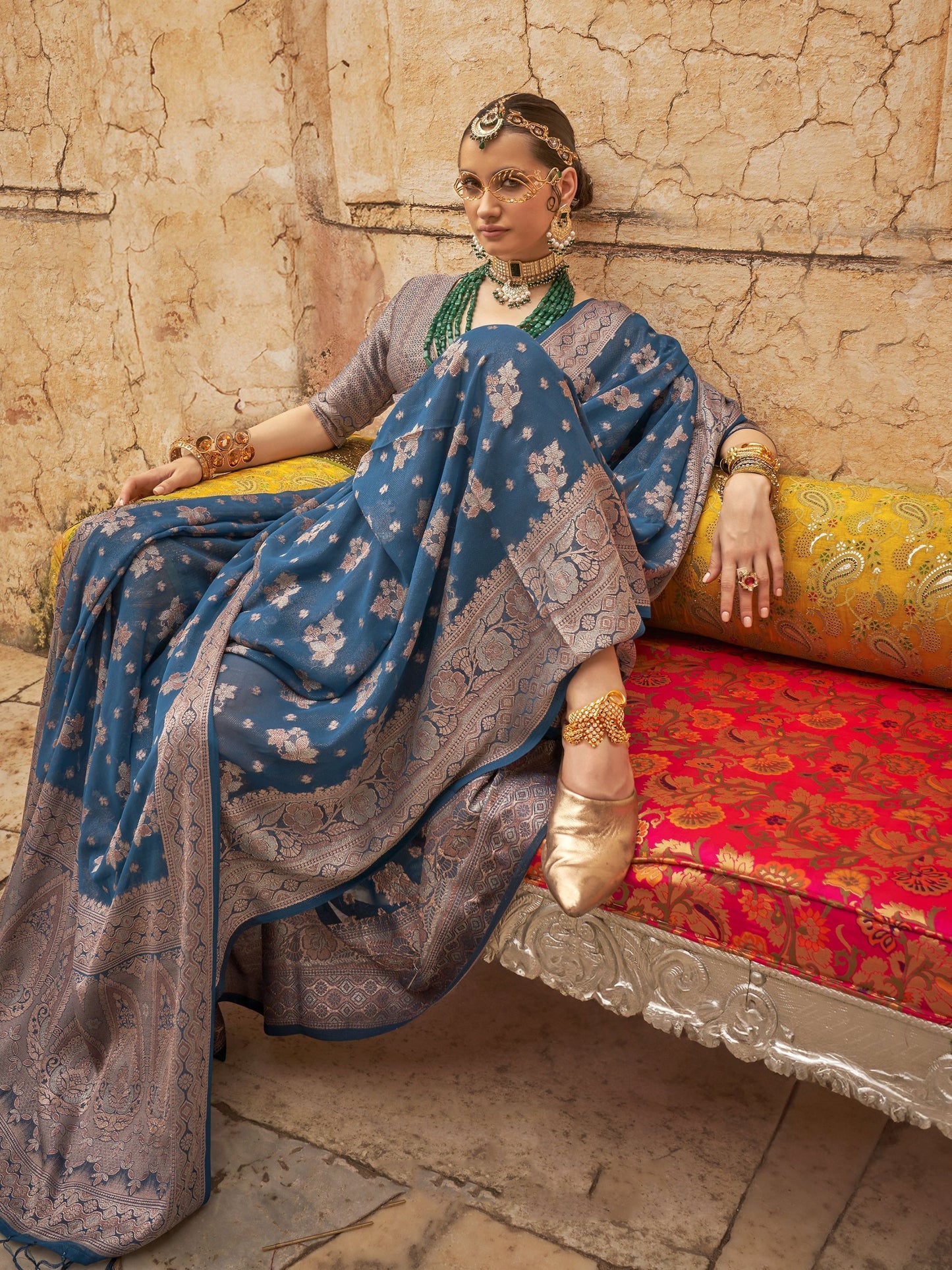 Morpeach georgette saree with blouse online