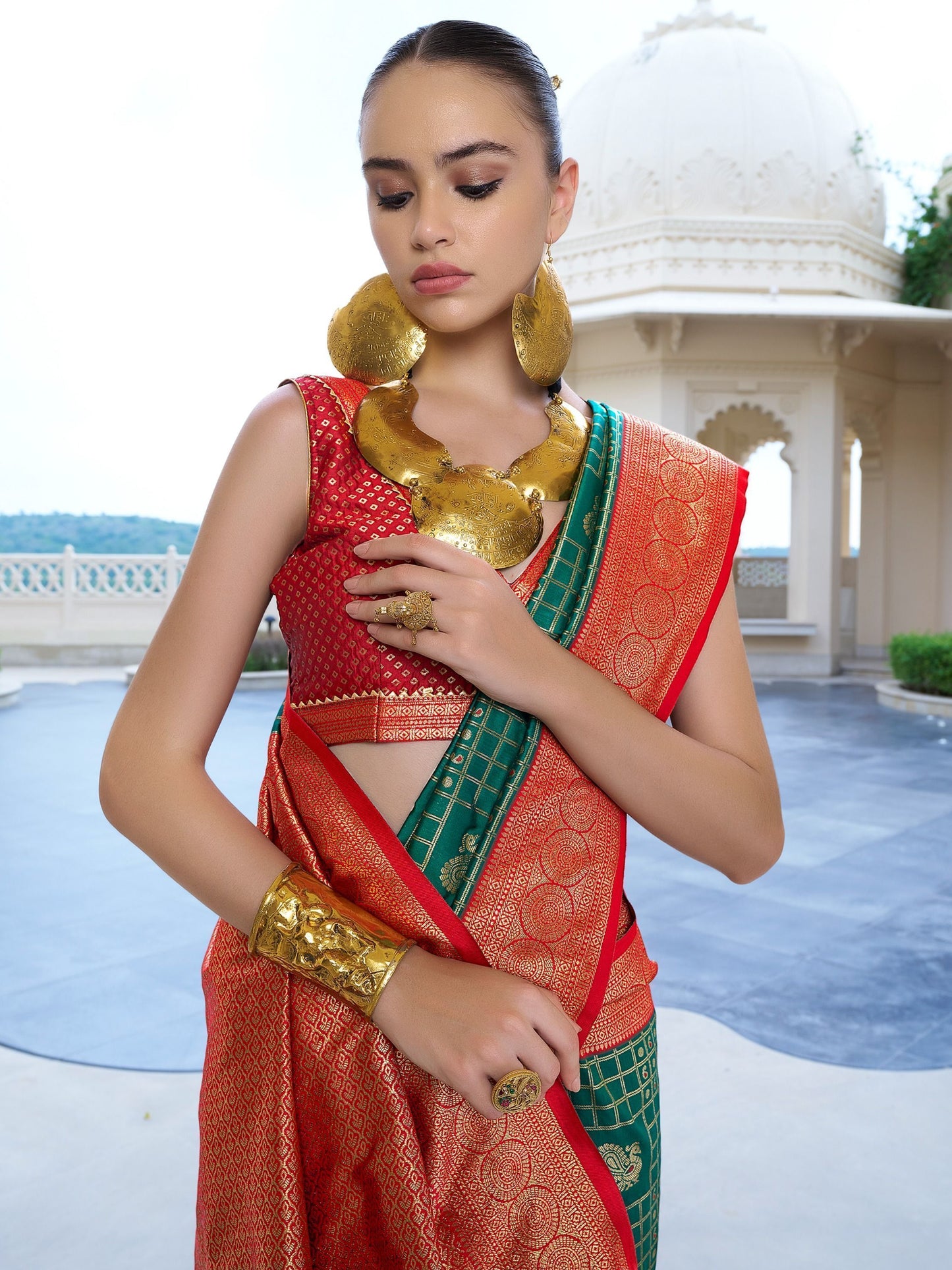 Pure green banarasi silk saree for women