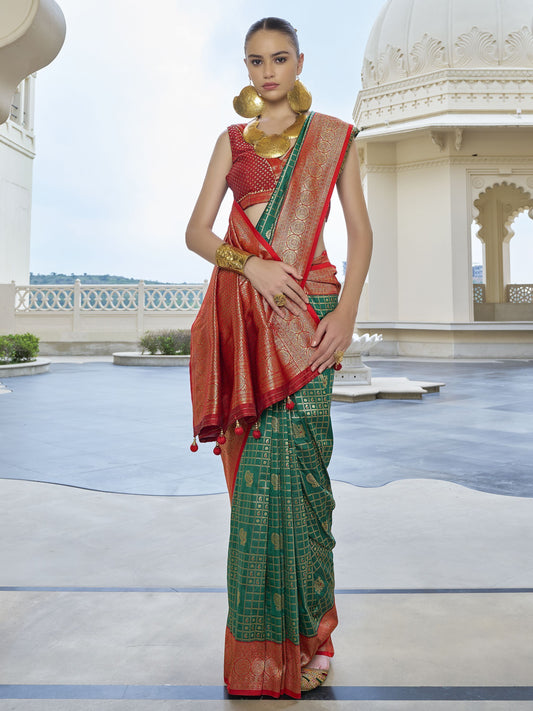 Dark Green Banarasi Silk Saree