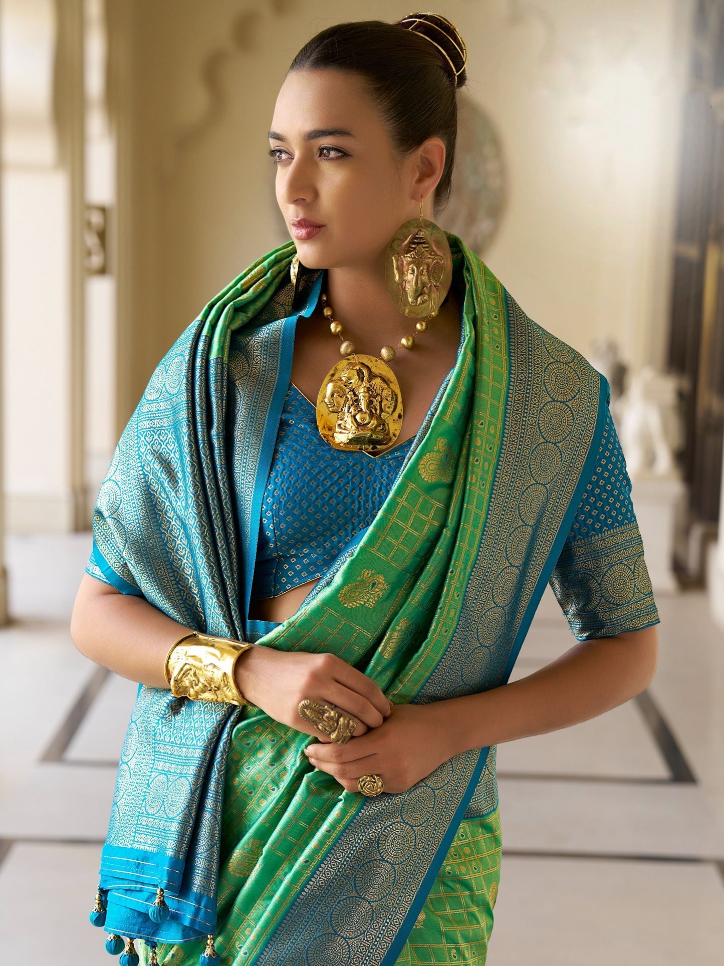 Light green banarasi silk saree for women