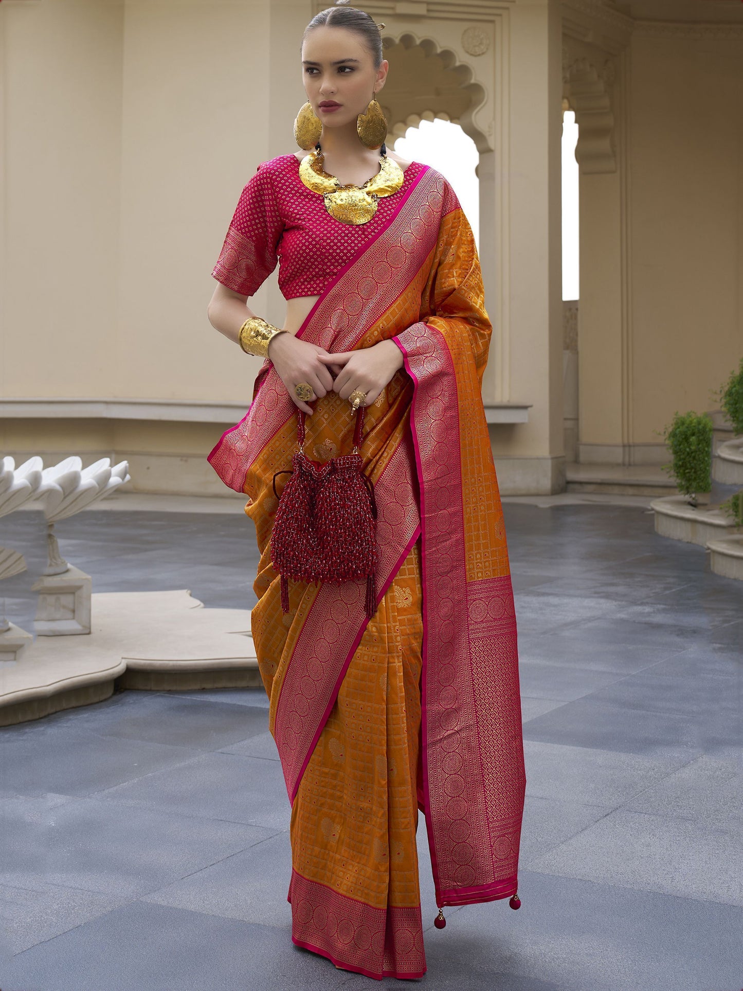 Orange Banarasi sarees for Wedding