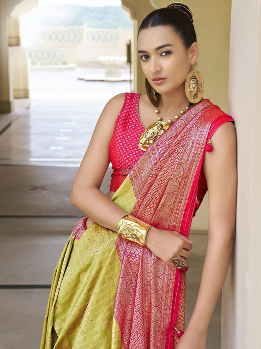 Pista Green Banarasi Silk Saree for Wedding