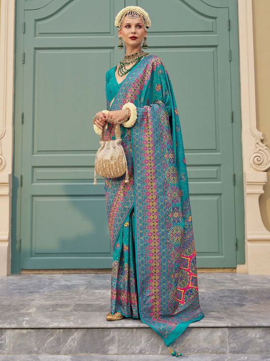 Rama color banarasi silk saree online shopping