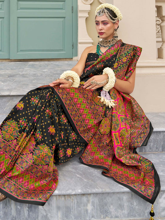 Pure black color banarasi silk saree for women