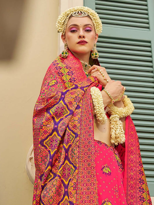 Pure pink color banarasi silk saree for women