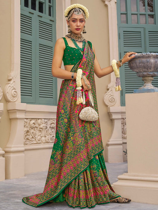 Green color banarasi silk saree for women price