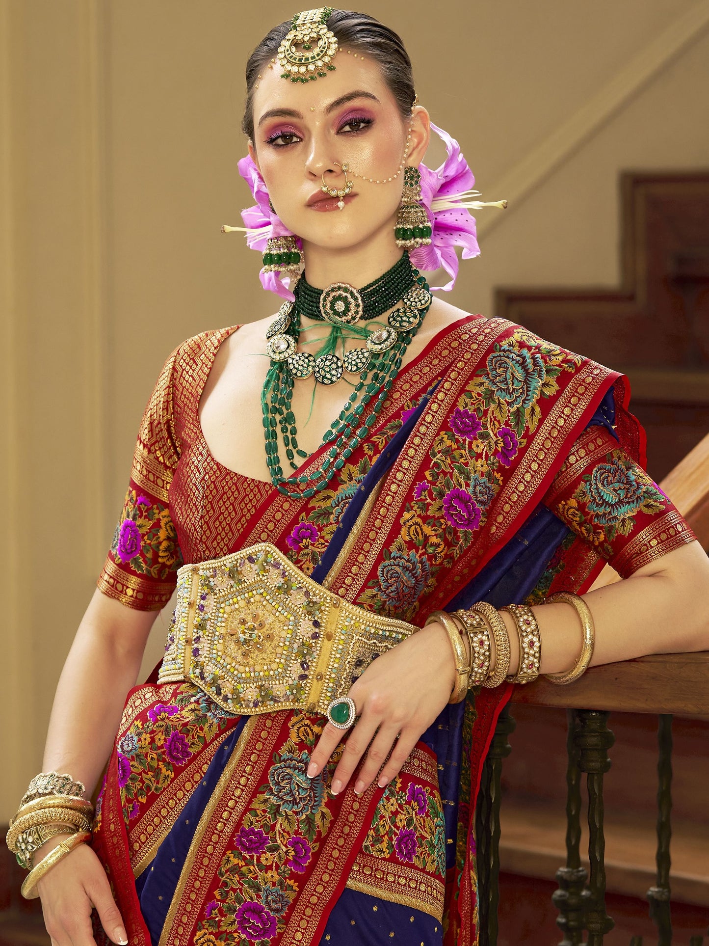Navy Blue Banarasi Silk Saree for women