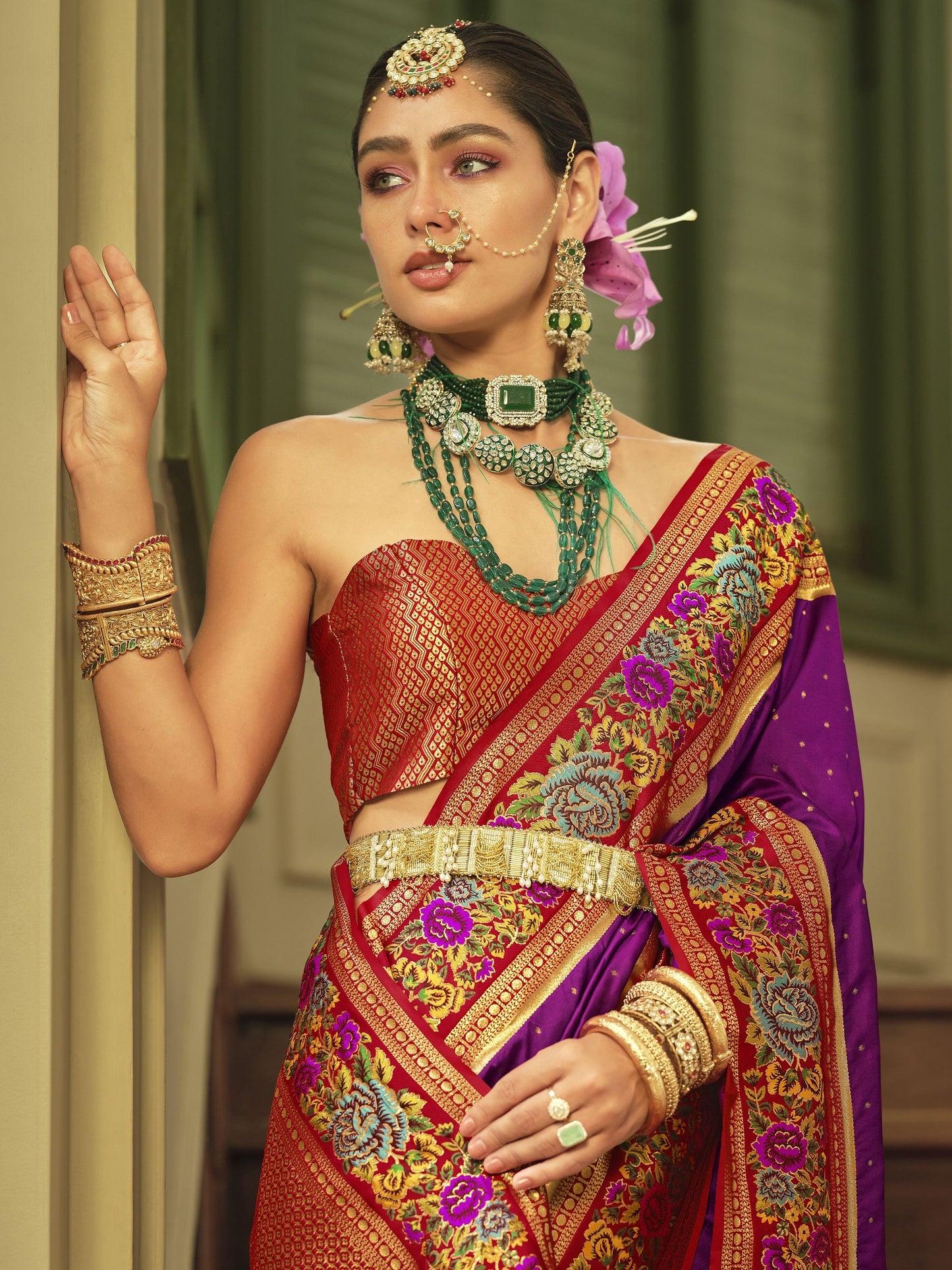 Purple colour Banarasi Saree