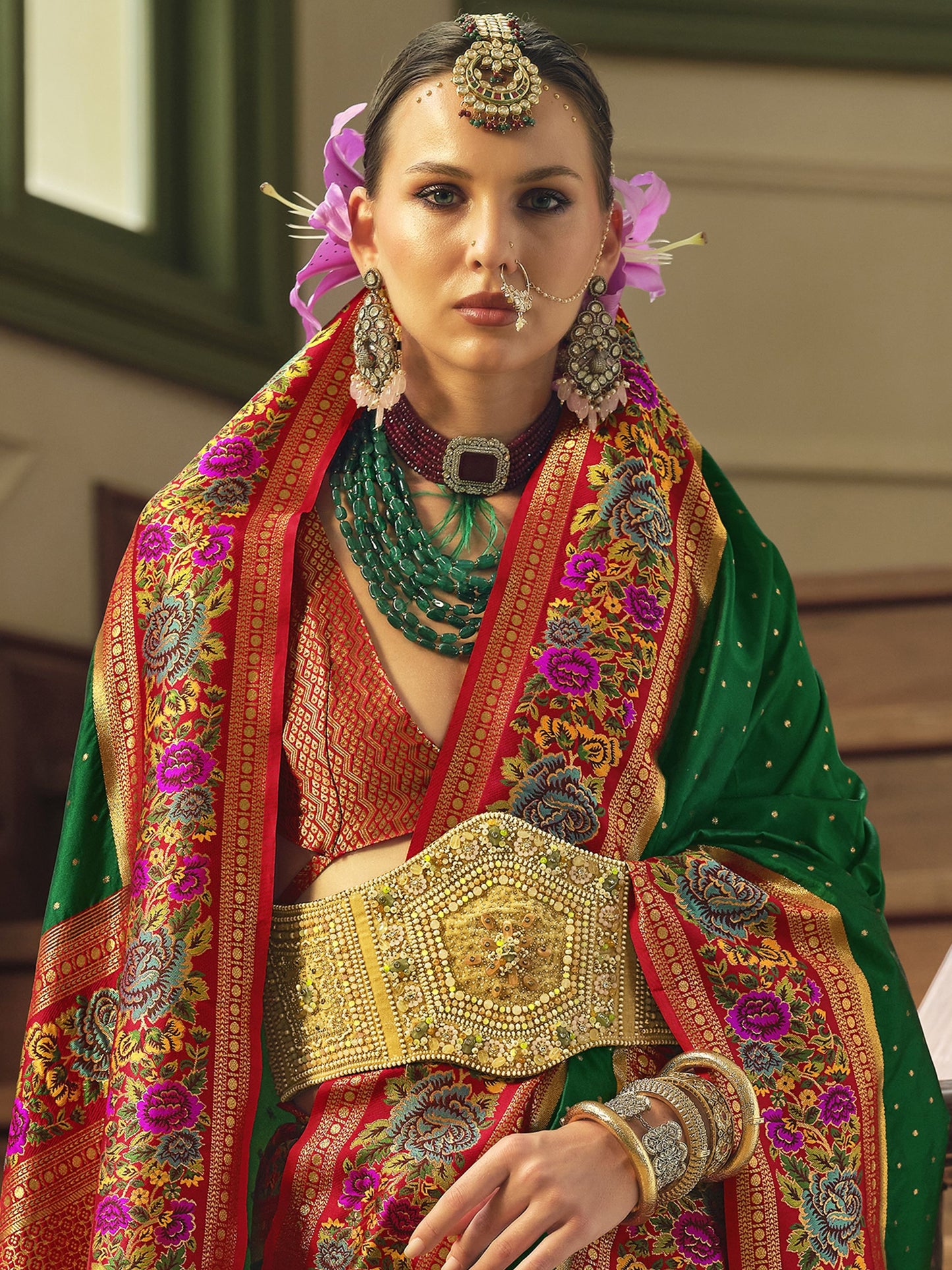 Green Banarasi Saree design