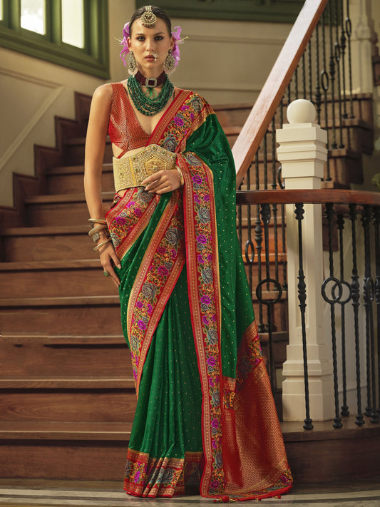 Bottle Green Banarasi Saree for wedding