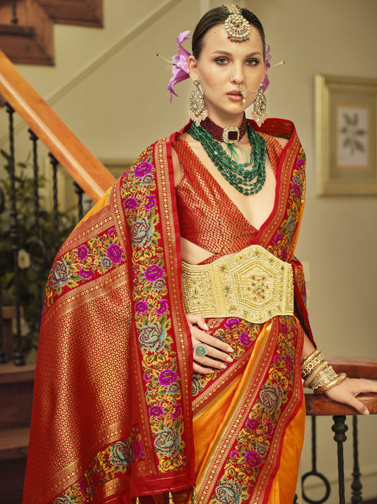Orange Banarasi sarees for Wedding