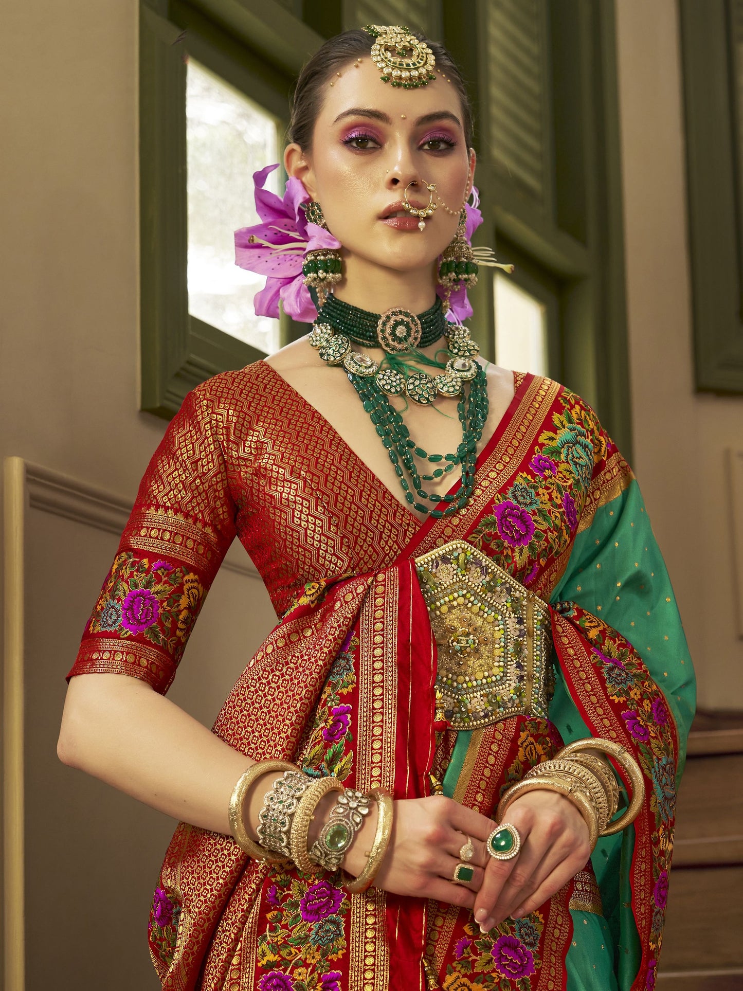 Dark Green Banarasi Silk Saree