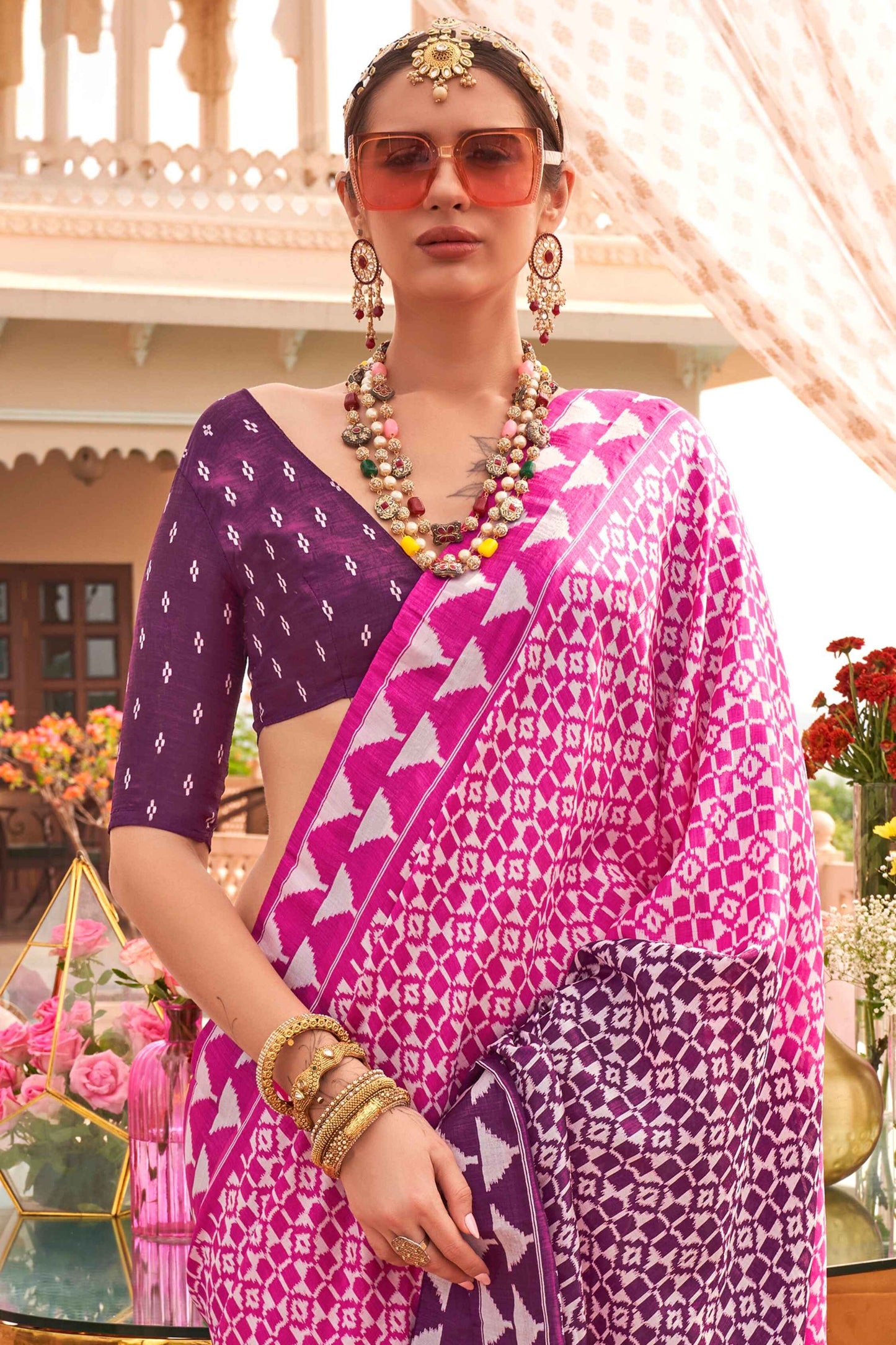 Pink color silk saree for women online shopping