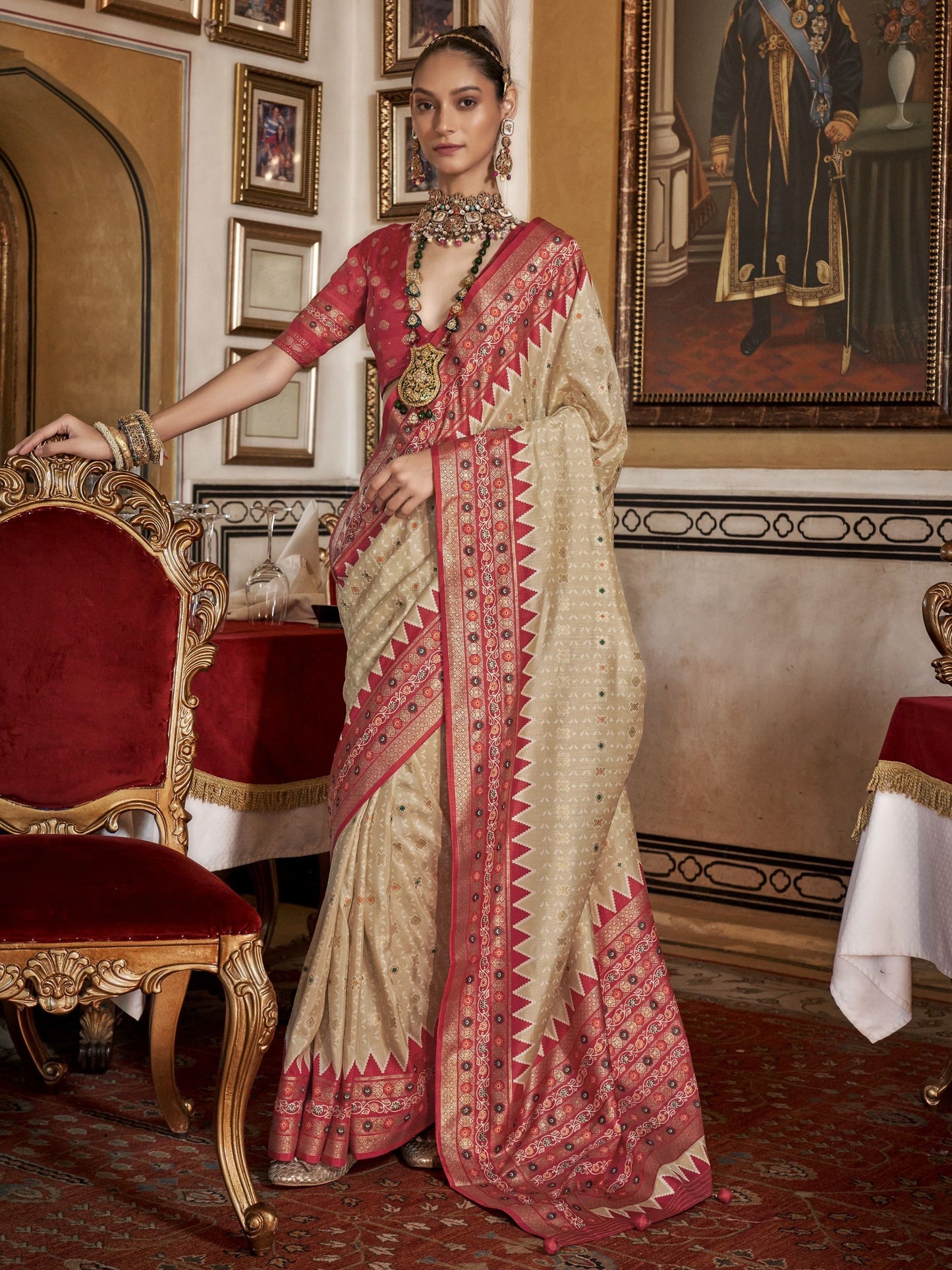 Red color silk printed sarees with price