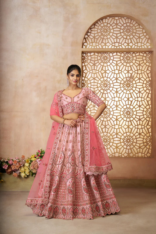 Pink color silk lehenga choli USA