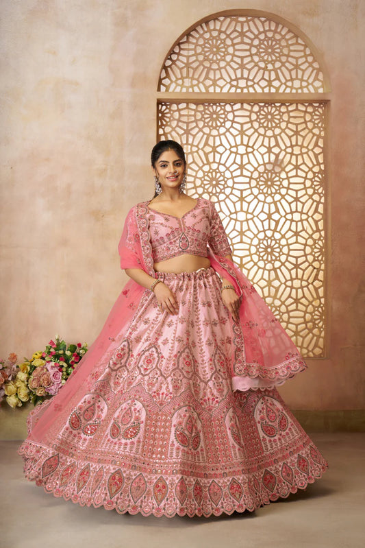 Wedding wear pink silk lehenga UK