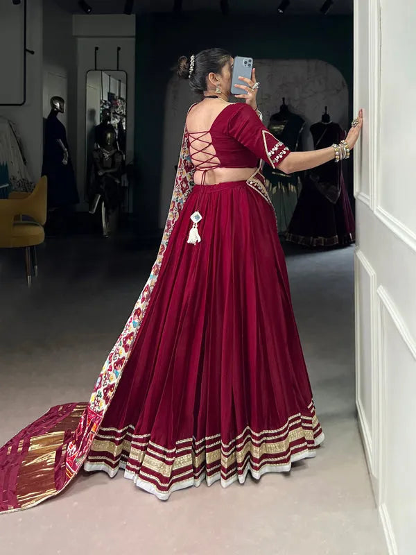 Maroon silk georgette lehenga