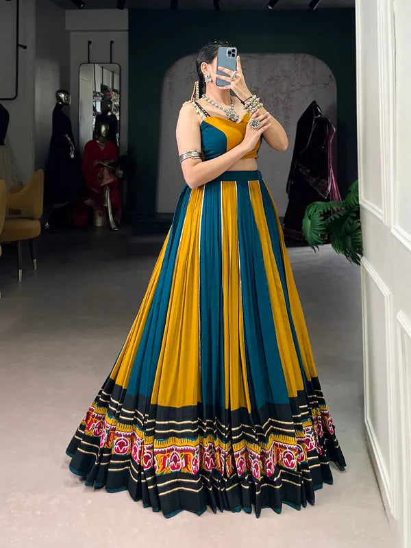 Yellow rayon gamthi work lehenga with blouse