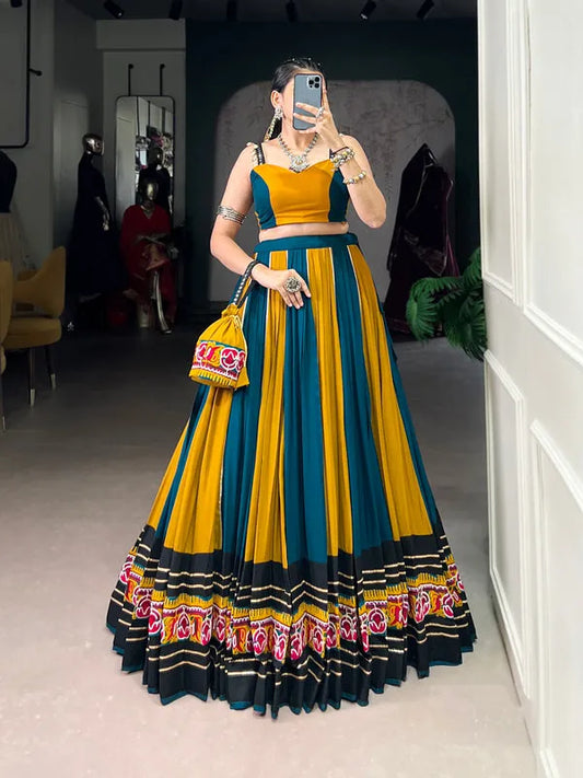 Mustard mirror work ghagra choli in USA