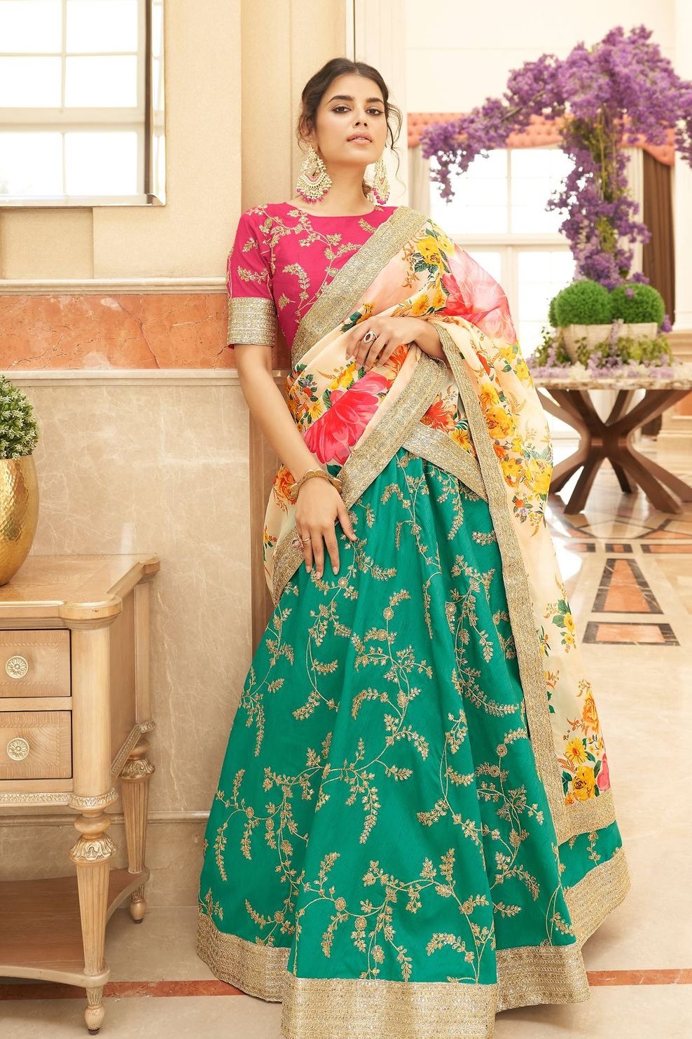 art silk rama colour lehenga party wear