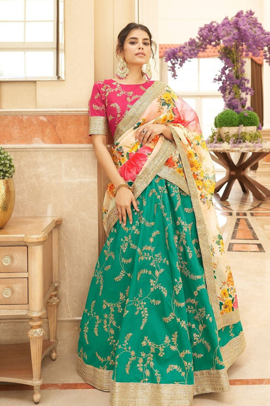 art silk rama colour lehenga party wear