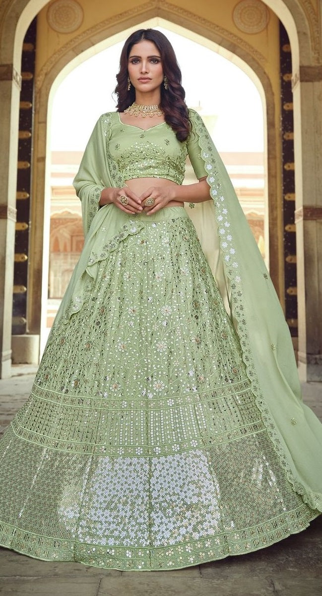 Georgette lehenga choli green color images