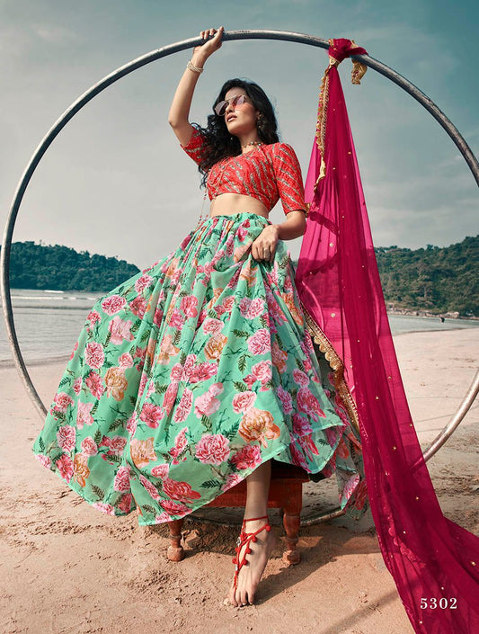 Sky blue designer wedding wear chaniya choli