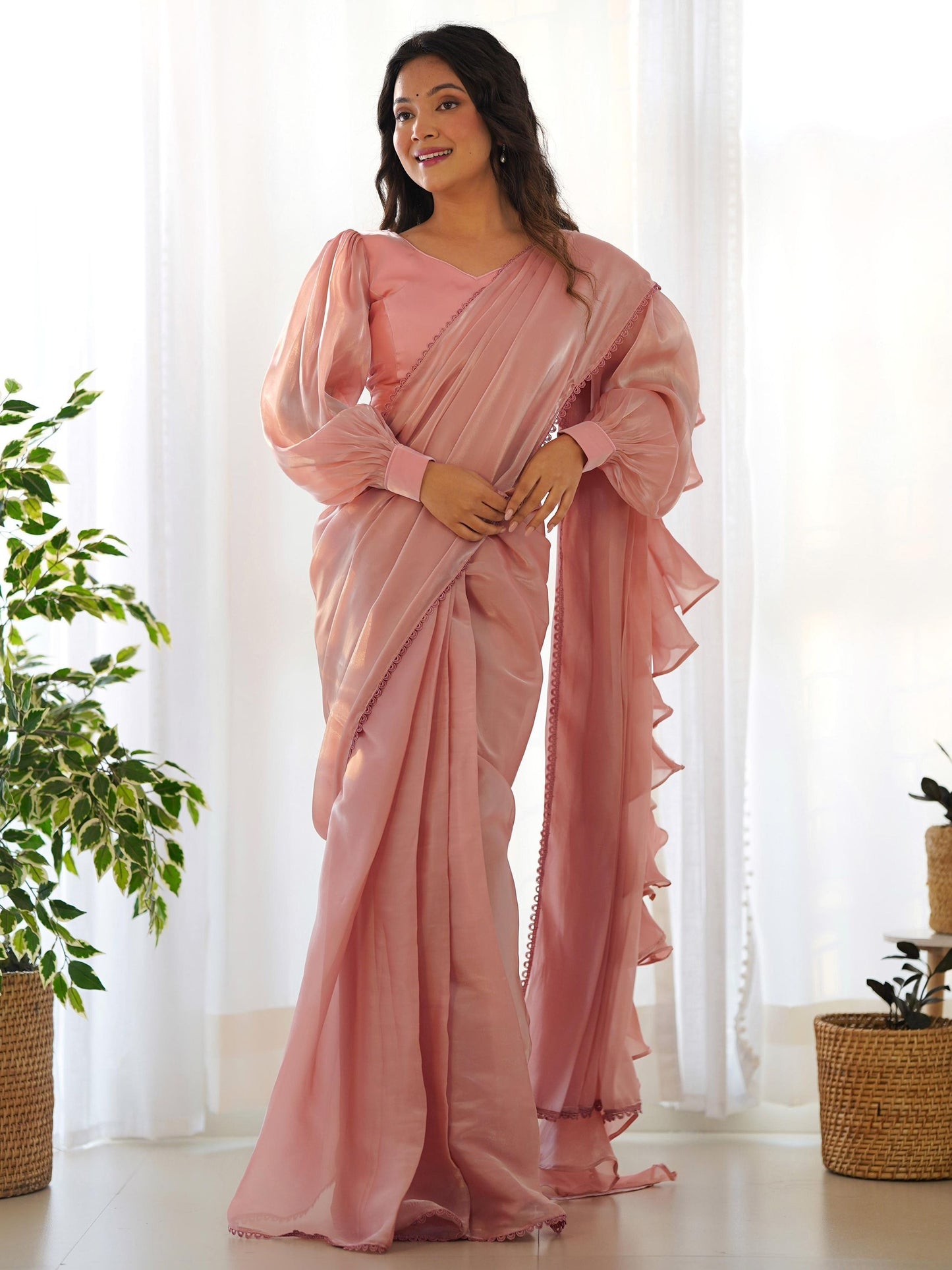 Peach color jimmy choo saree for women price