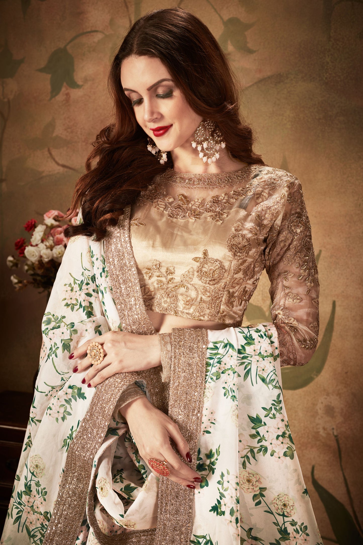 White Organza Lehenga Choli With Heavy Blouse