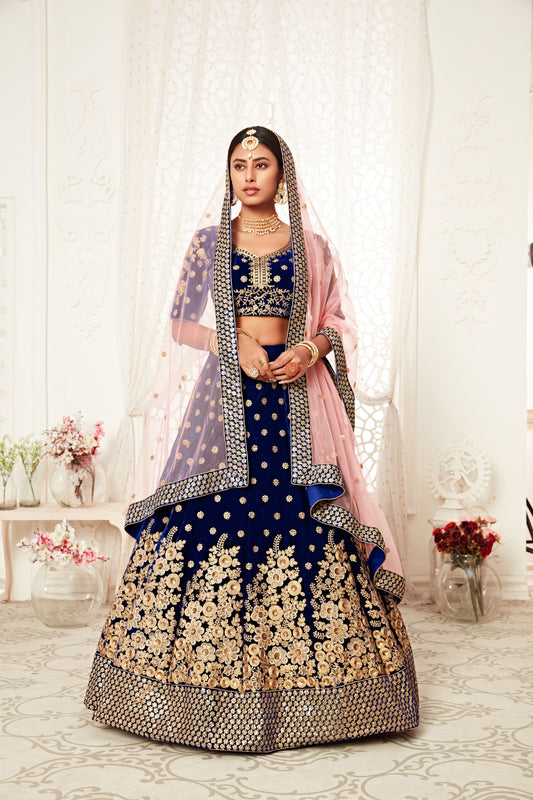 Velvet navy blue lehenga for wedding