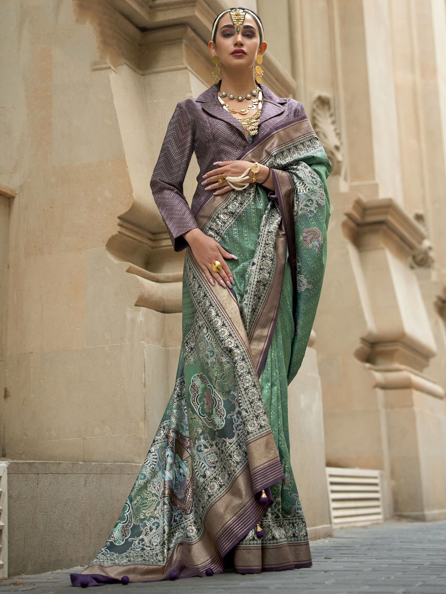 Green color poly viscose silk saree for women
