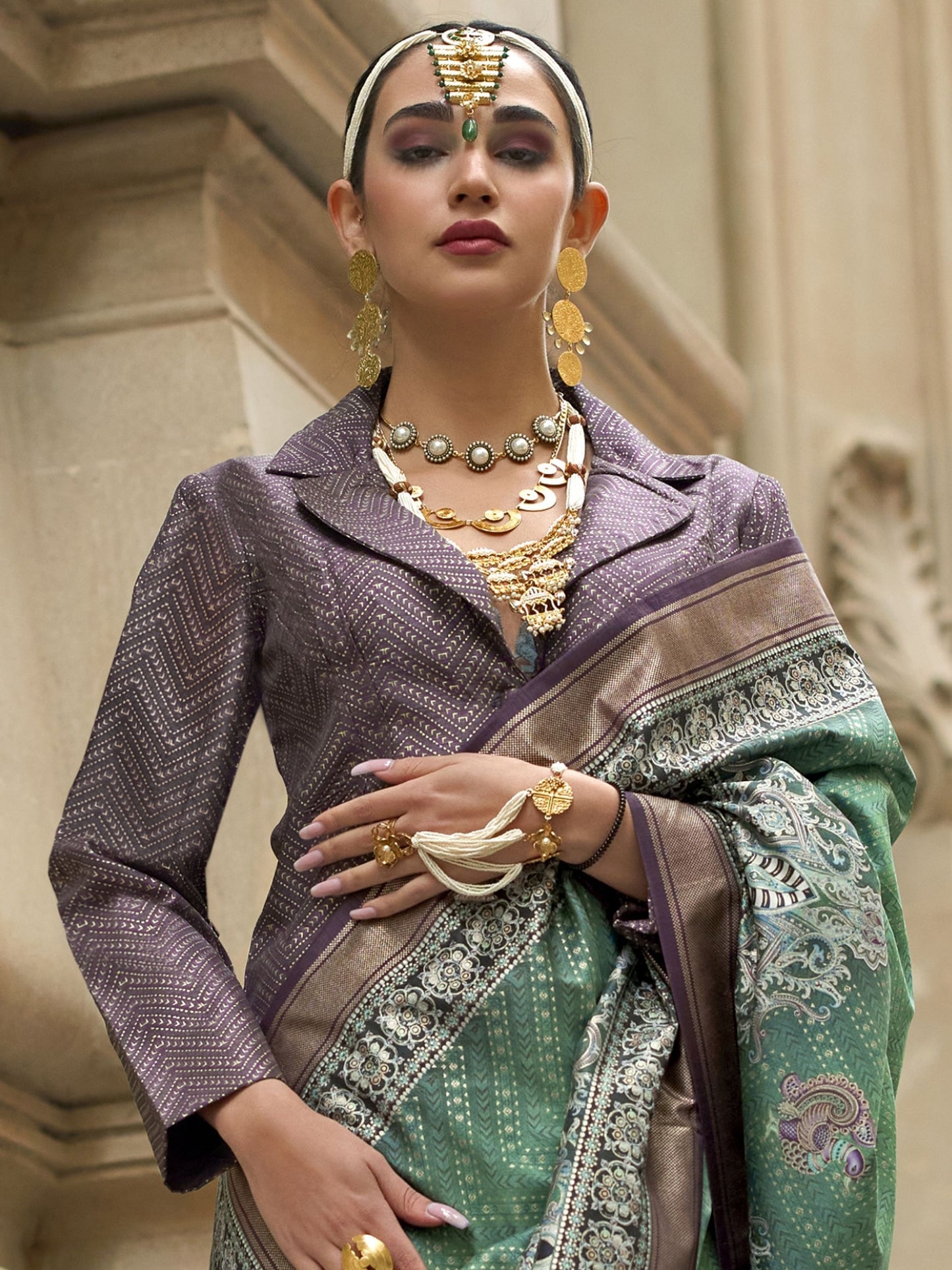 Green color poly viscose silk saree online shopping