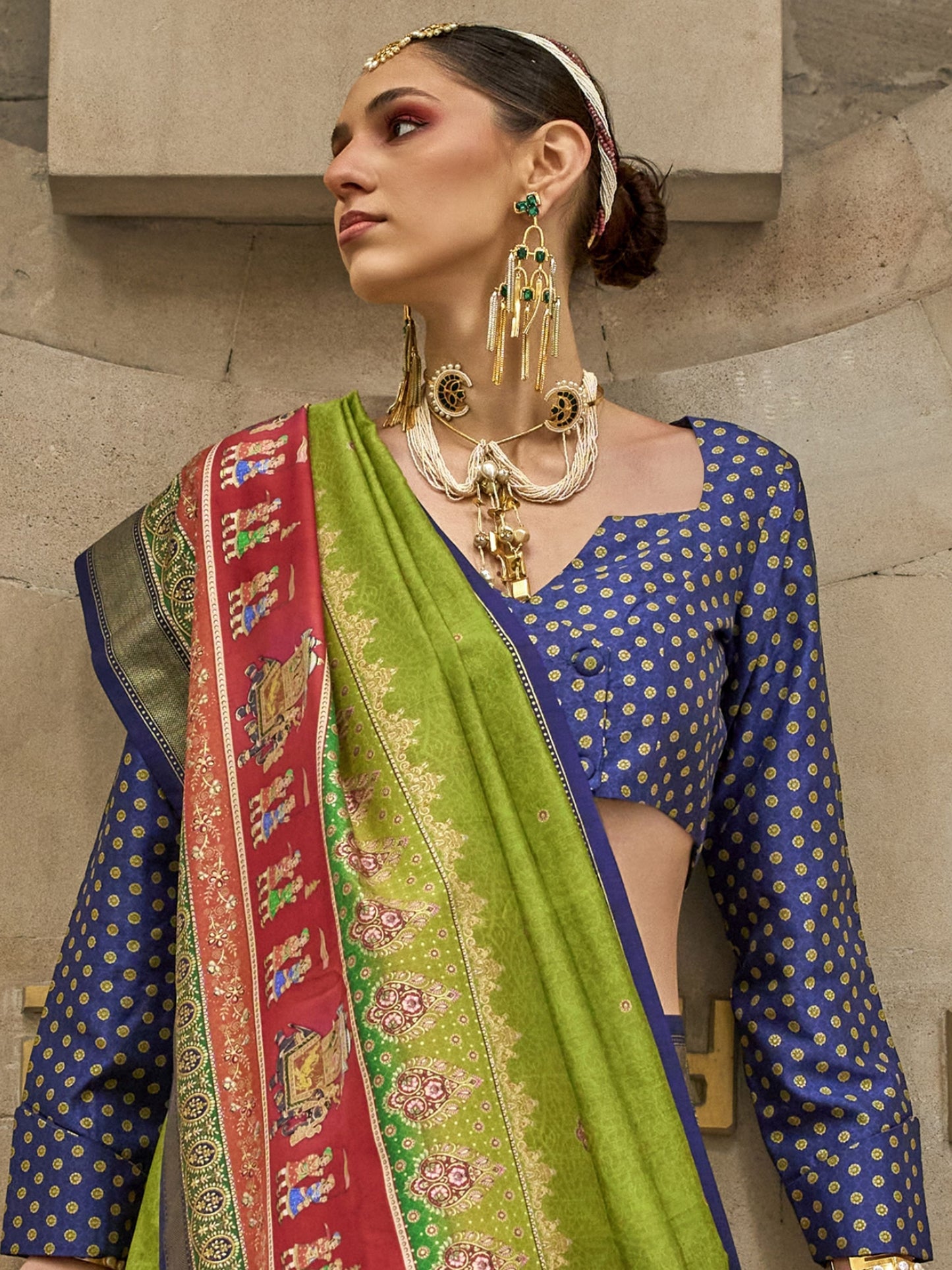 Mehendi color poly viscose silk saree for wedding