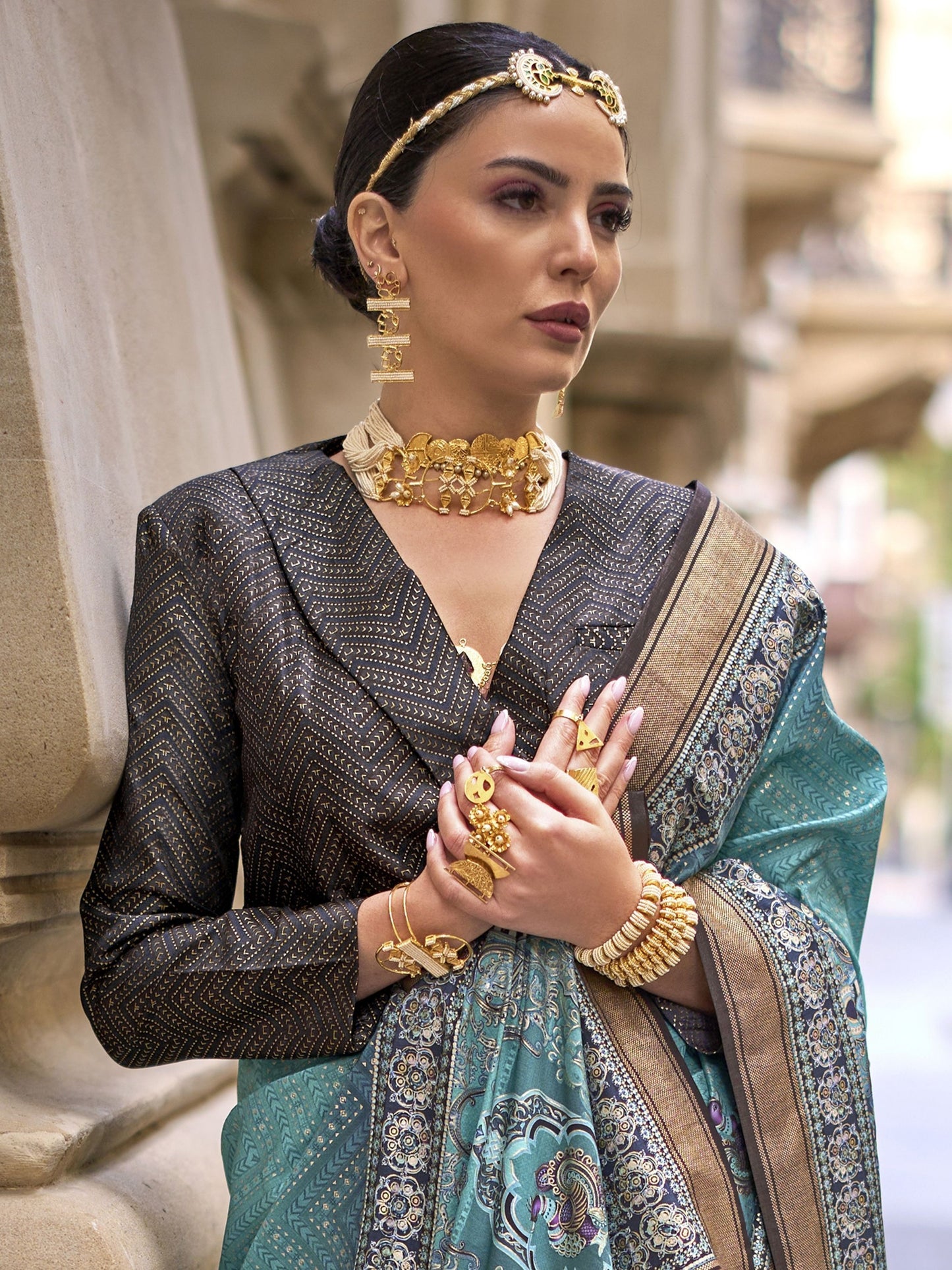 Sky color poly viscose silk saree online shopping