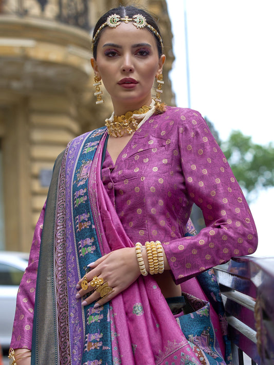 Magenta color poly viscose silk saree for wedding