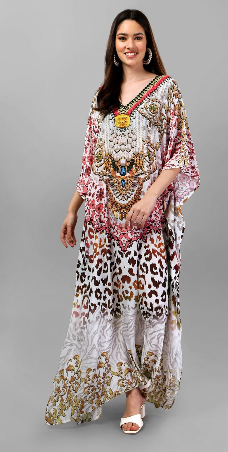 Multi color feather silk kaftan for party wear